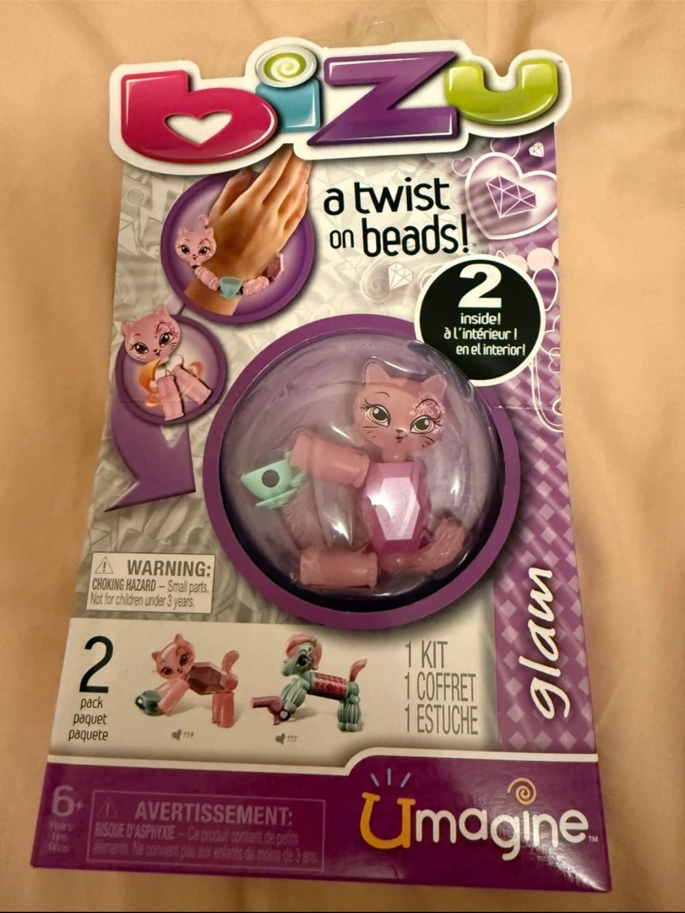 [3 FOR $15] Bizu beads toy pink cat bracelet NEW